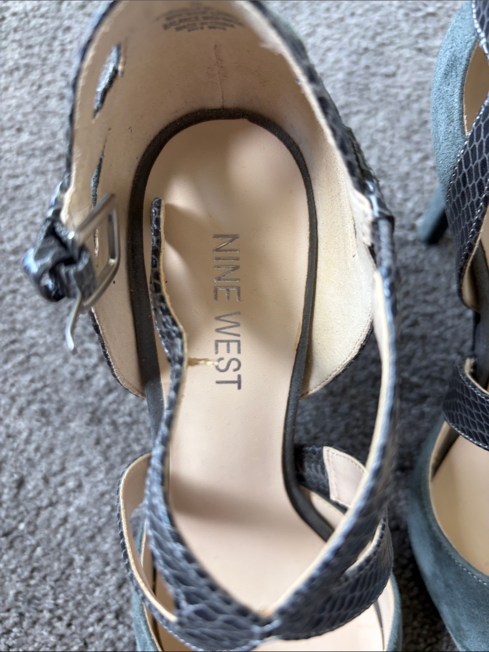 Nine West Pointed-Toe Suede Heels with Snakeskin Crisscross Straps - Gray - Picture 3 of 10